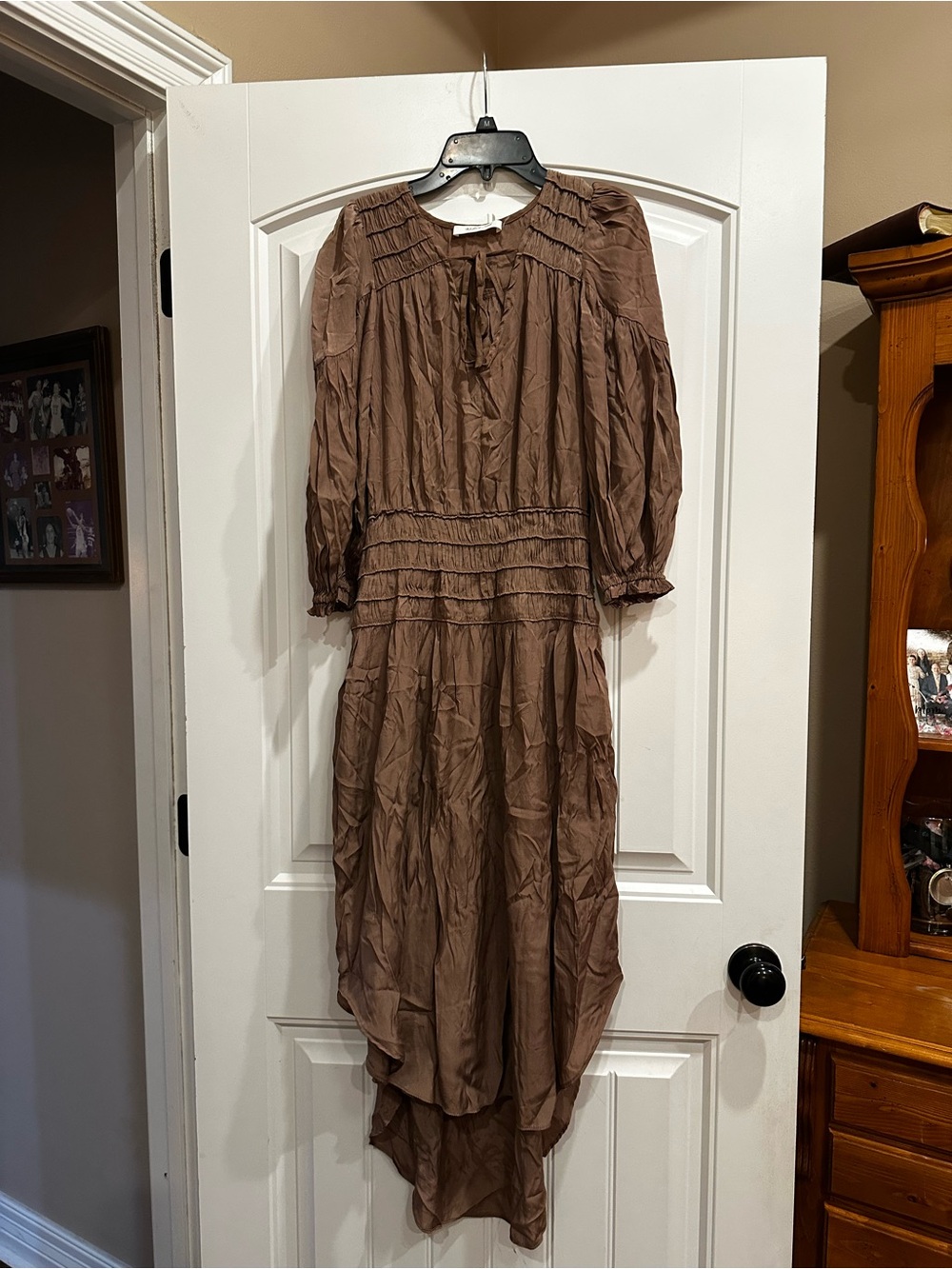 Mustard Seed Brown High-Low Pintuck Midi Dress
